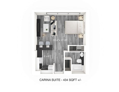 Floor plan for studio, 1 bath, 434 sqft